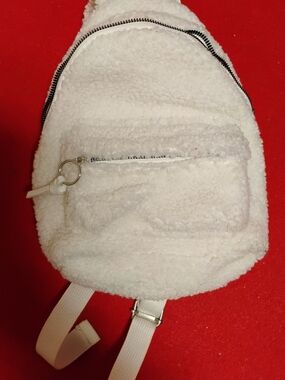 White Sherpa Mini Backpack with Front Zip Pocket - Women's Backpack